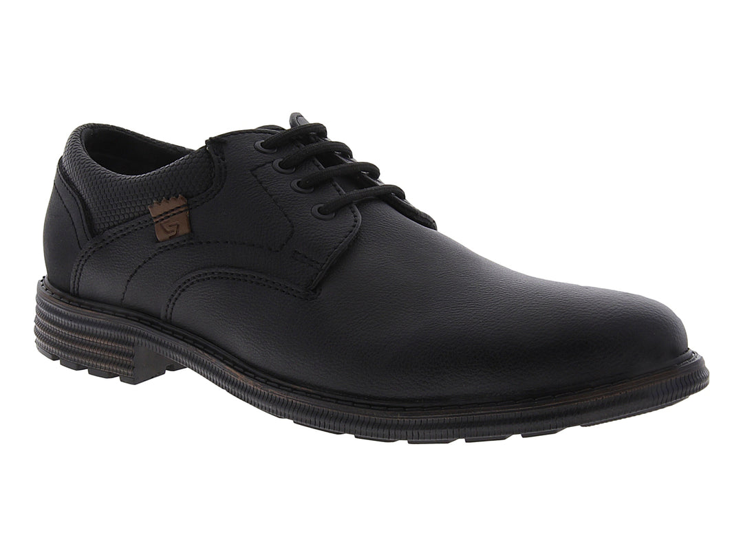 Zapato casual negro para hombre con cordones y suela en color camel.