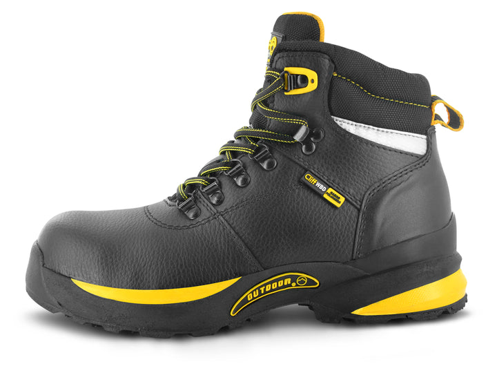 Botas de seguridad Cliff color negro con detalles amarillos para hombre.