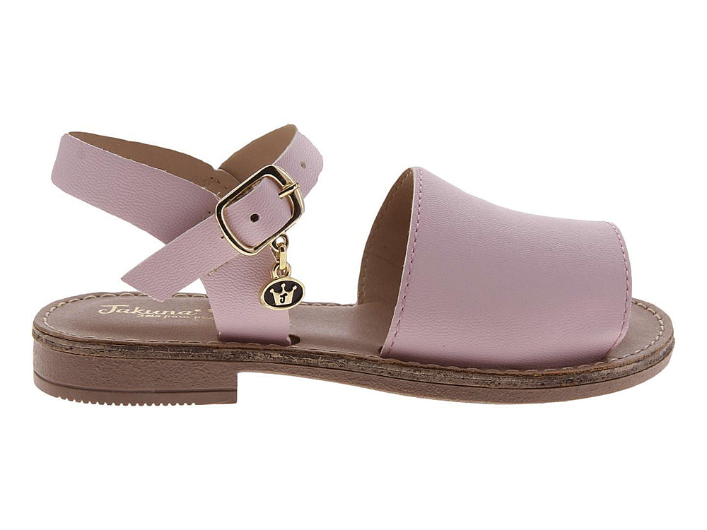 Sandalias para niña de color lila con correa ajustable y hebilla dorada.