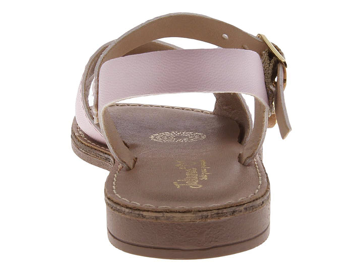 Sandalias para niña de color lila con correa ajustable y hebilla dorada.