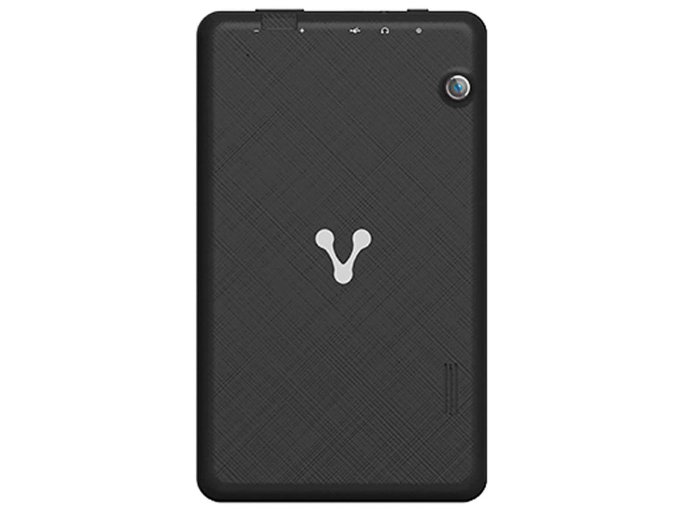 Tablet Vorago Pad 7 color negro con pantalla encendida mostrando una ciudad.