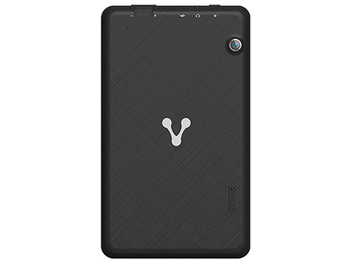 Tablet Vorago Pad 7 color negro con pantalla encendida mostrando una ciudad.