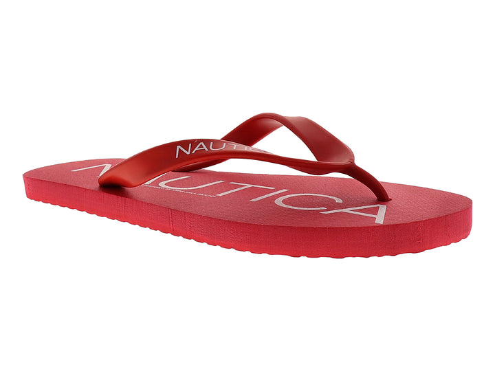 Sandalias rojas de la marca Nautica con logotipo blanco en la plantilla y diseño plano.