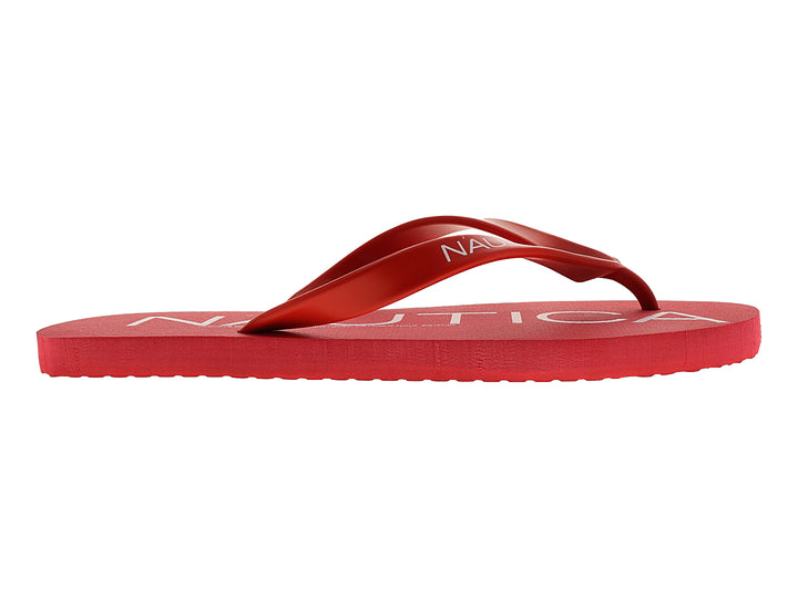 Sandalias rojas de la marca Nautica con logotipo blanco en la plantilla y diseño plano.