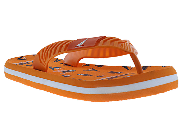 Sandalias de dedo marca Nautica en color naranja con una franja blanca en la suela.