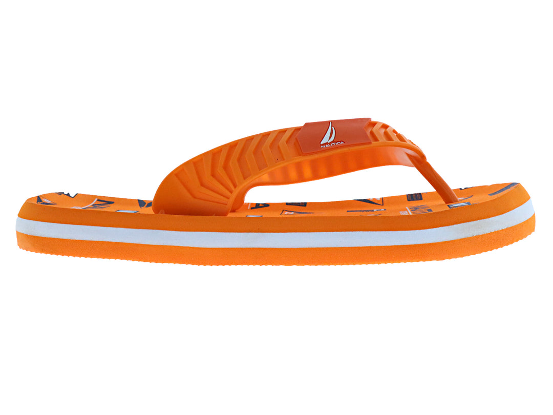 Sandalias de dedo marca Nautica en color naranja con una franja blanca en la suela.