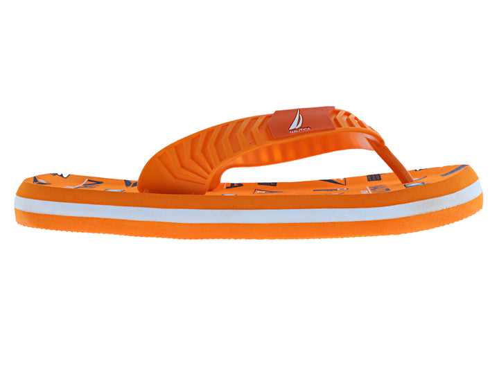 Sandalias de dedo marca Nautica en color naranja con una franja blanca en la suela.