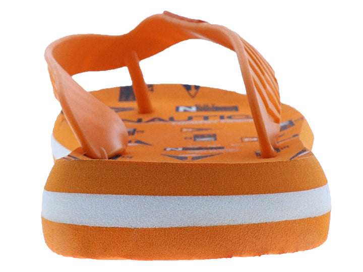 Sandalias de dedo marca Nautica en color naranja con una franja blanca en la suela.