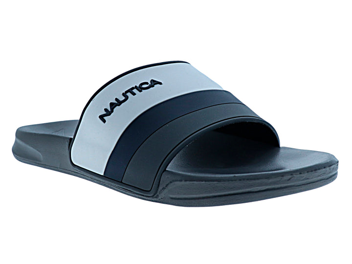 Sandalia slide Nautica en colores gris y blanco con correa ancha y suela ergonómica.