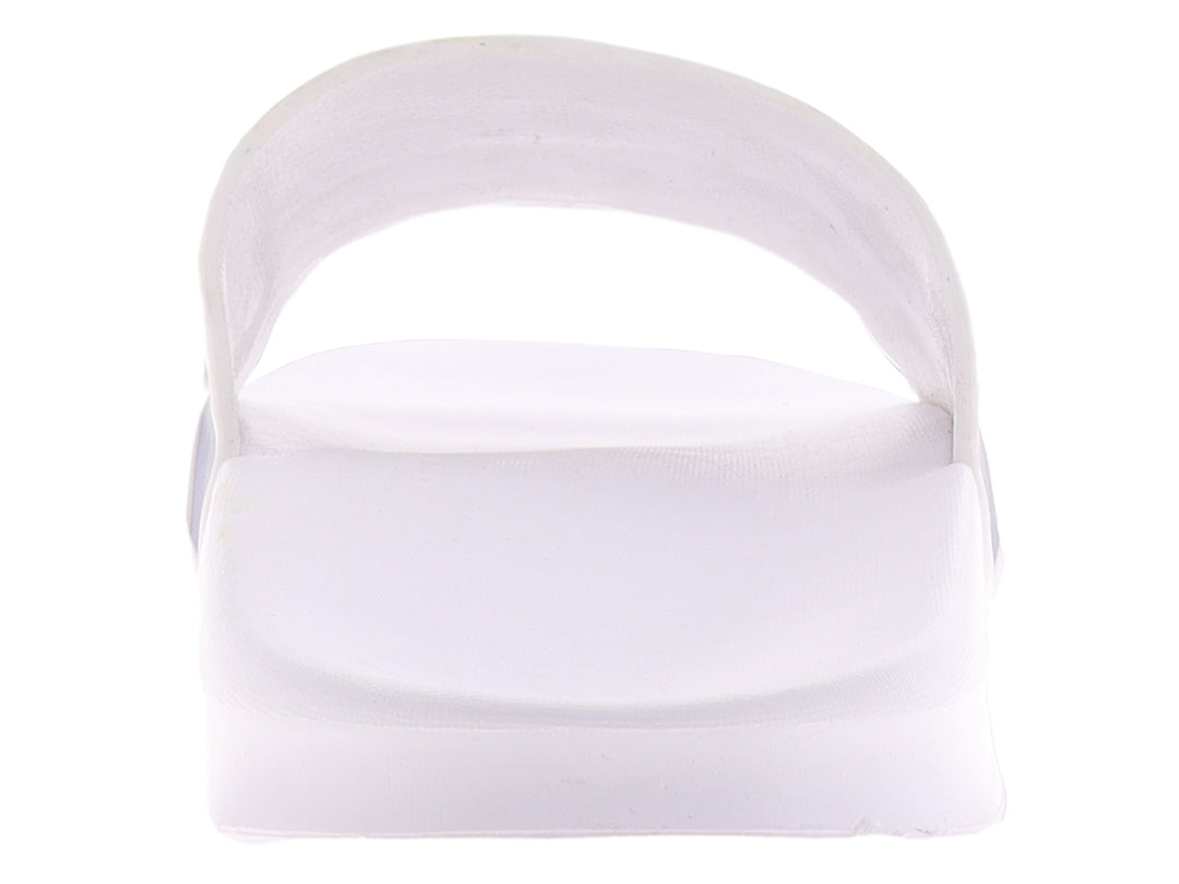 Sandalias Nautica tipo slide en colores blanco y azul marino con logotipo blanco en la correa.