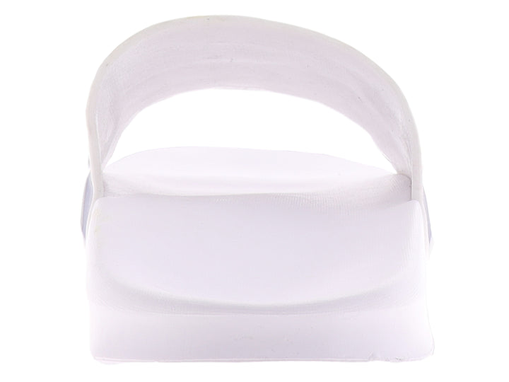 Sandalias Nautica tipo slide en colores blanco y azul marino con logotipo blanco en la correa.