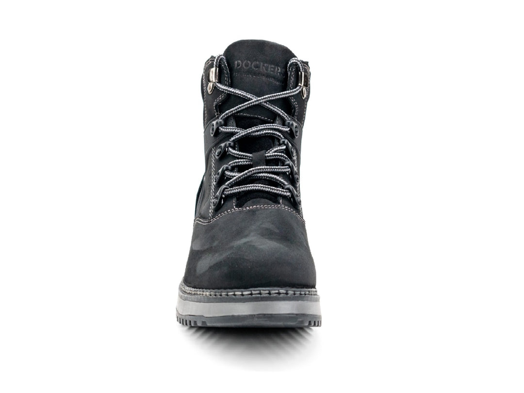 Botas Dockers Nebraska para hombre en color negro con suela gris y cordones.