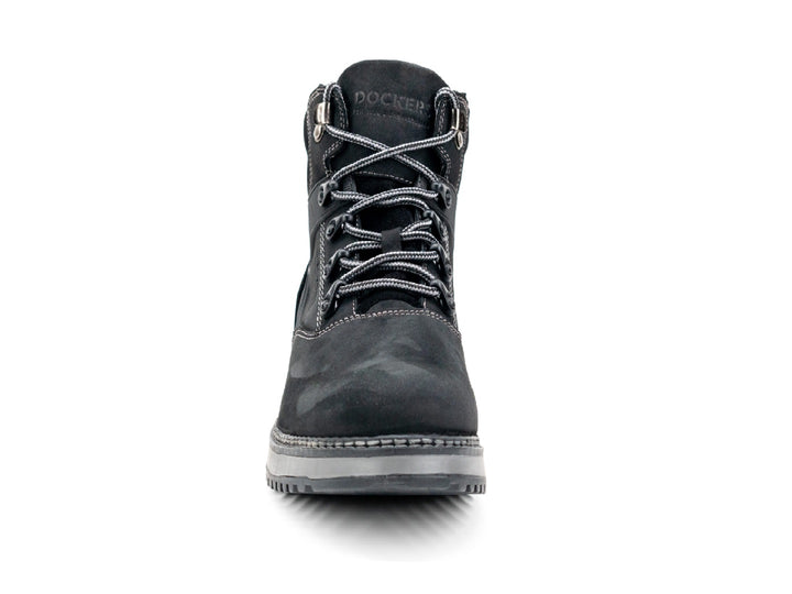 Botas Dockers Nebraska para hombre en color negro con suela gris y cordones.