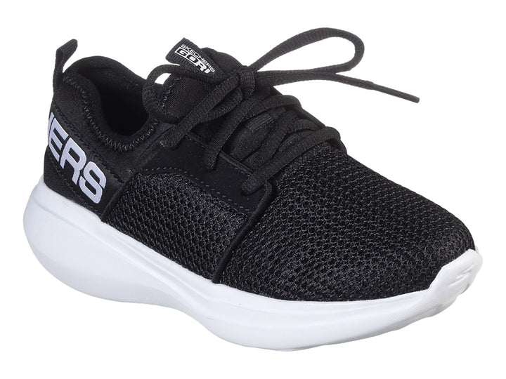 Tenis deportivos Skechers para niño en color negro con suela blanca.