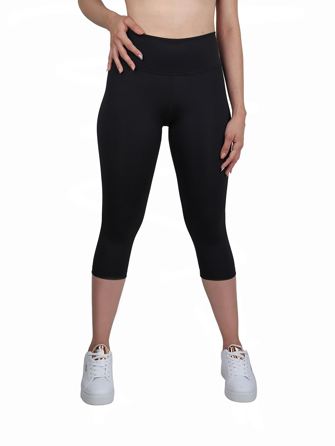 Skin Fit Pantalón Capri Deportivo Negro para Mujer