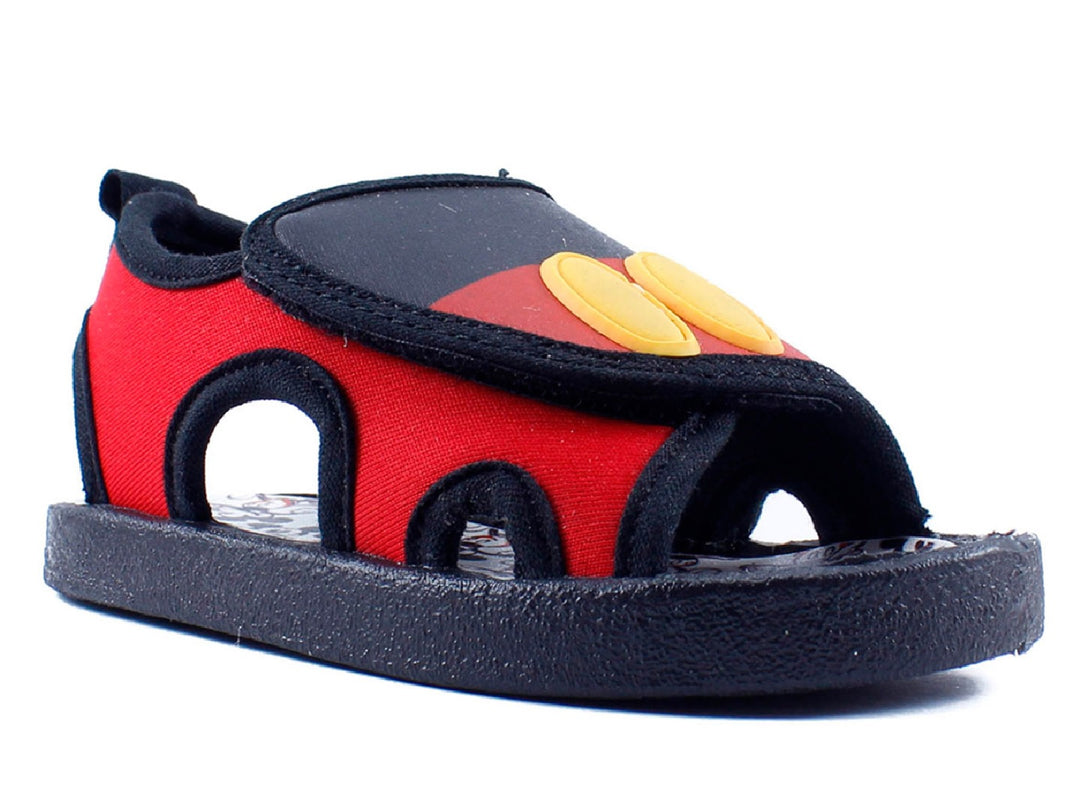 Sandalias Bubble Gummers Derek para niño en colores rojo y negro con detalles amarillos.