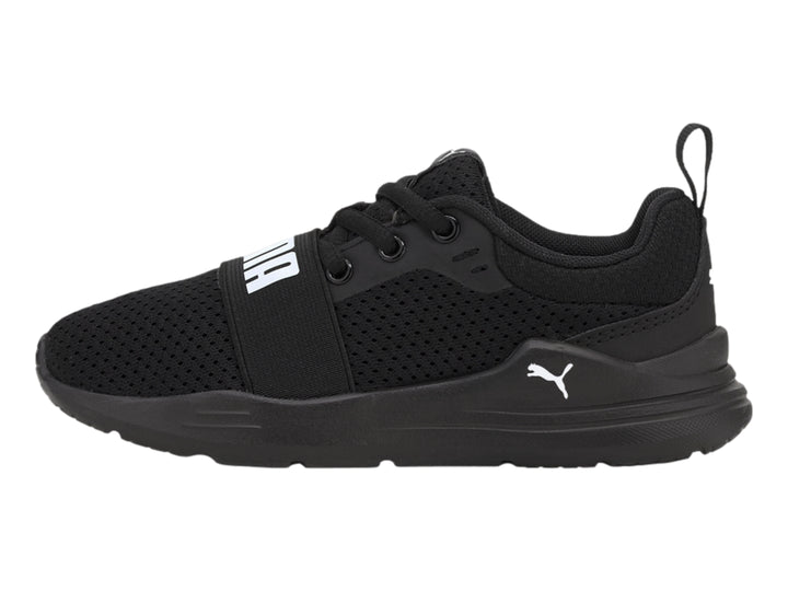 Tenis PUMA Wired Run JR color negro con malla transpirable y suela deportiva.