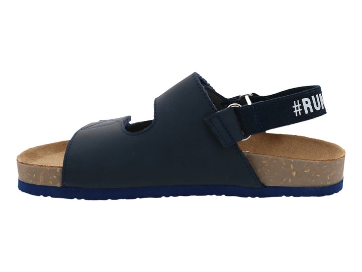 Sandalias para niño color azul marino con suela de corcho y correas ajustables.