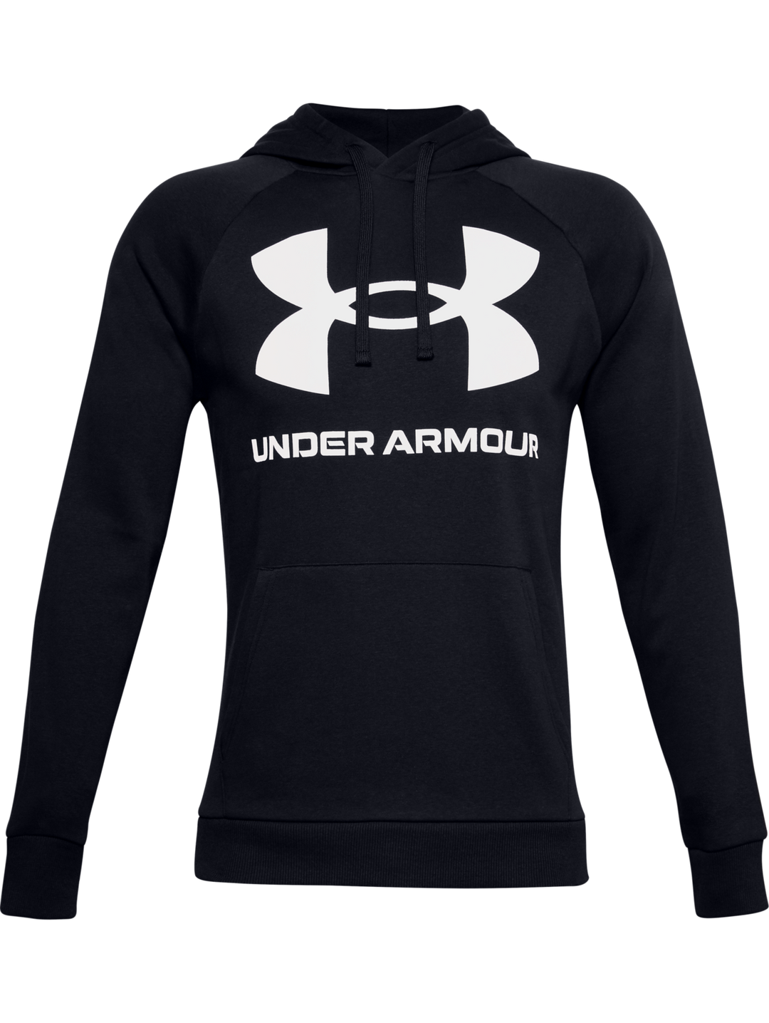 Sudadera con capucha Under Armour color negro con logotipo blanco grande en el pecho, modelo Hombre.