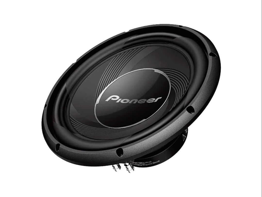 Subwoofer Pioneer TS-A30 S4 de 12 pulgadas en color negro con diseño circular moderno.