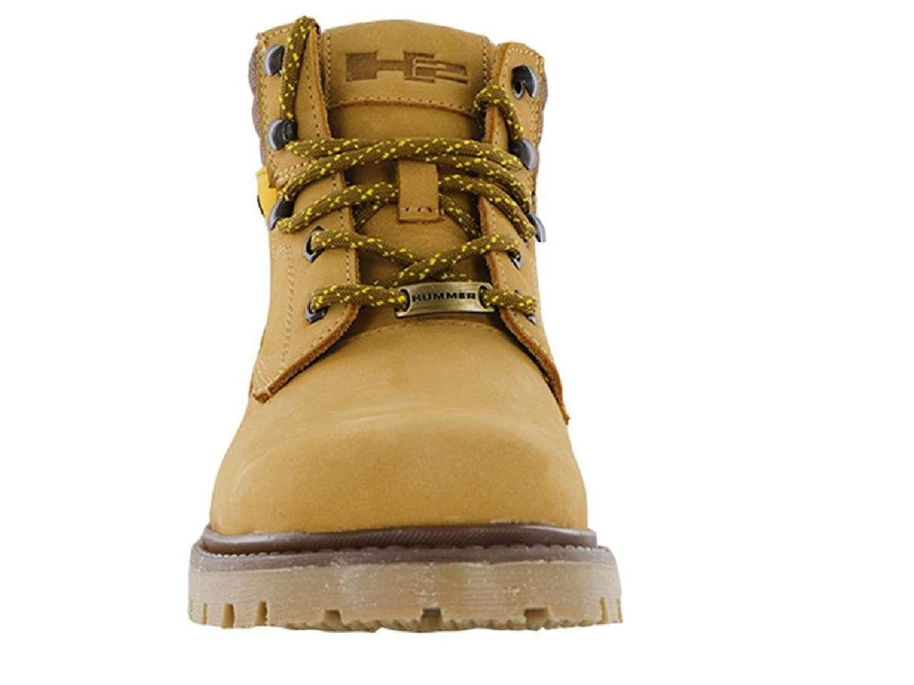 Botas Hummer color miel para mujer con suela track y detalles en amarillo.