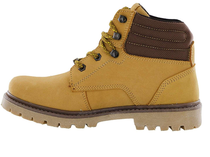 Botas Hummer color miel para mujer con suela track y detalles en amarillo.