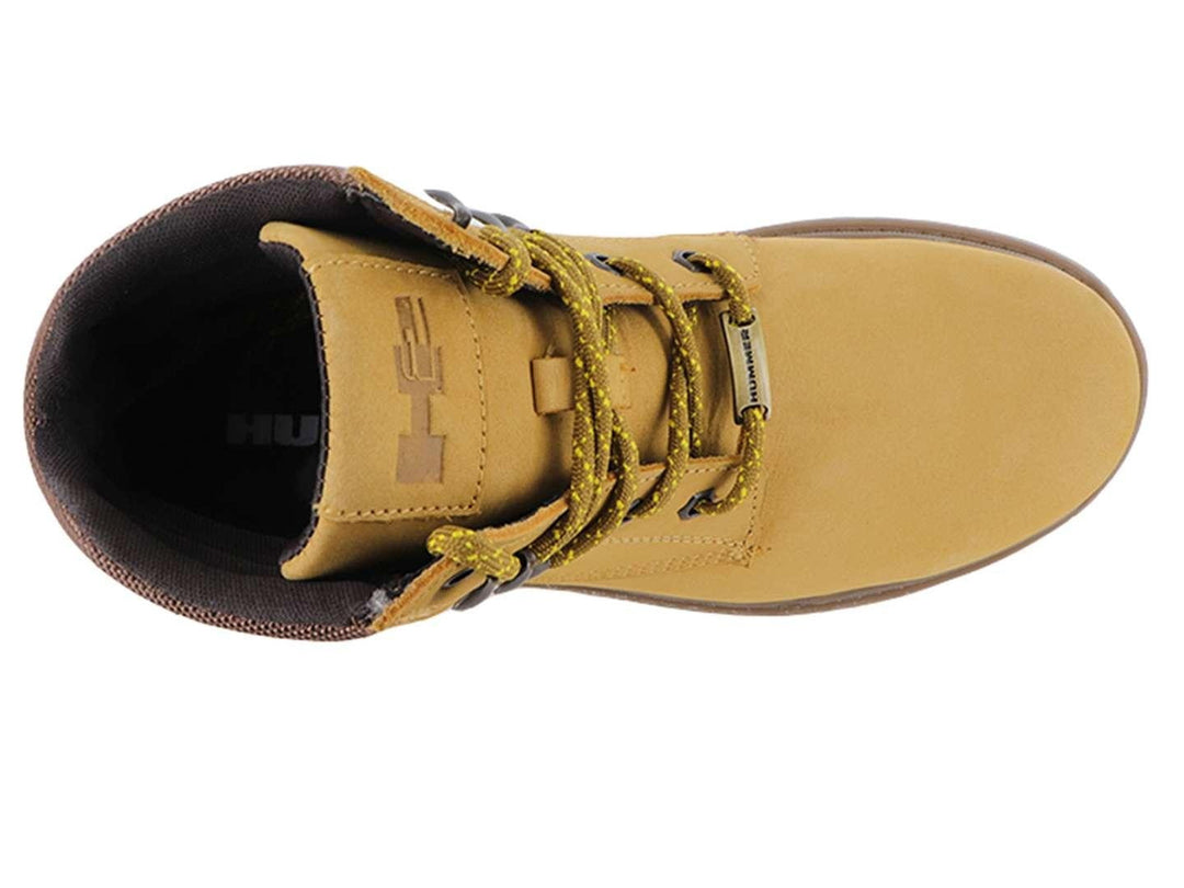 Botas Hummer color miel para mujer con suela track y detalles en amarillo.