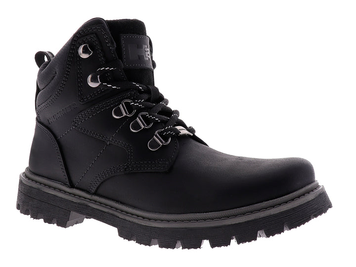 Botas negras Hummer HD1001 para mujer con suela track y cordones.