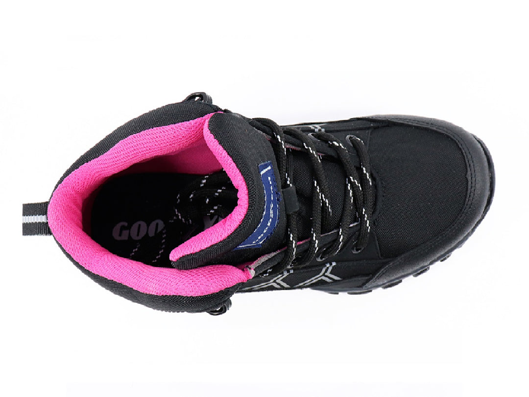 Botas Goodyear Freedom para mujer en color negro con detalles en rosa y suela robusta.