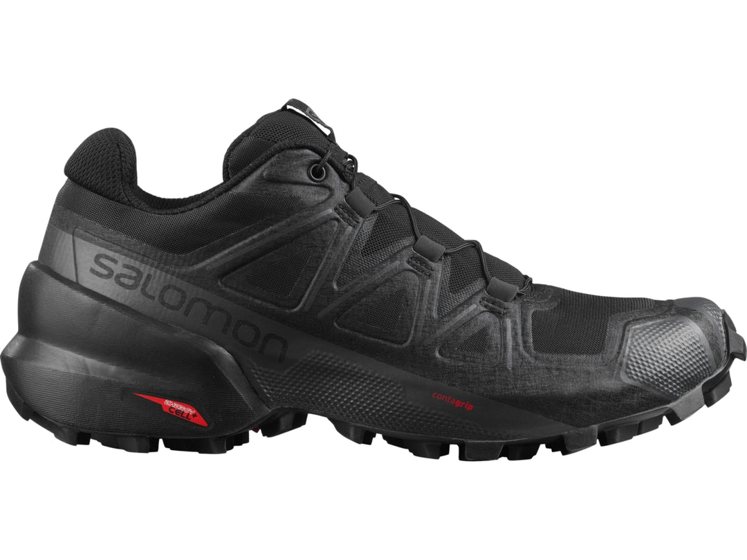 Tenis deportivo Salomon Speedcross 5 color negro con suela de agarre profundo para trail running.