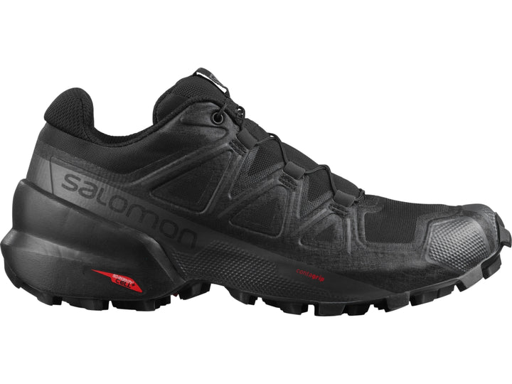 Tenis deportivo Salomon Speedcross 5 color negro con suela de agarre profundo para trail running.