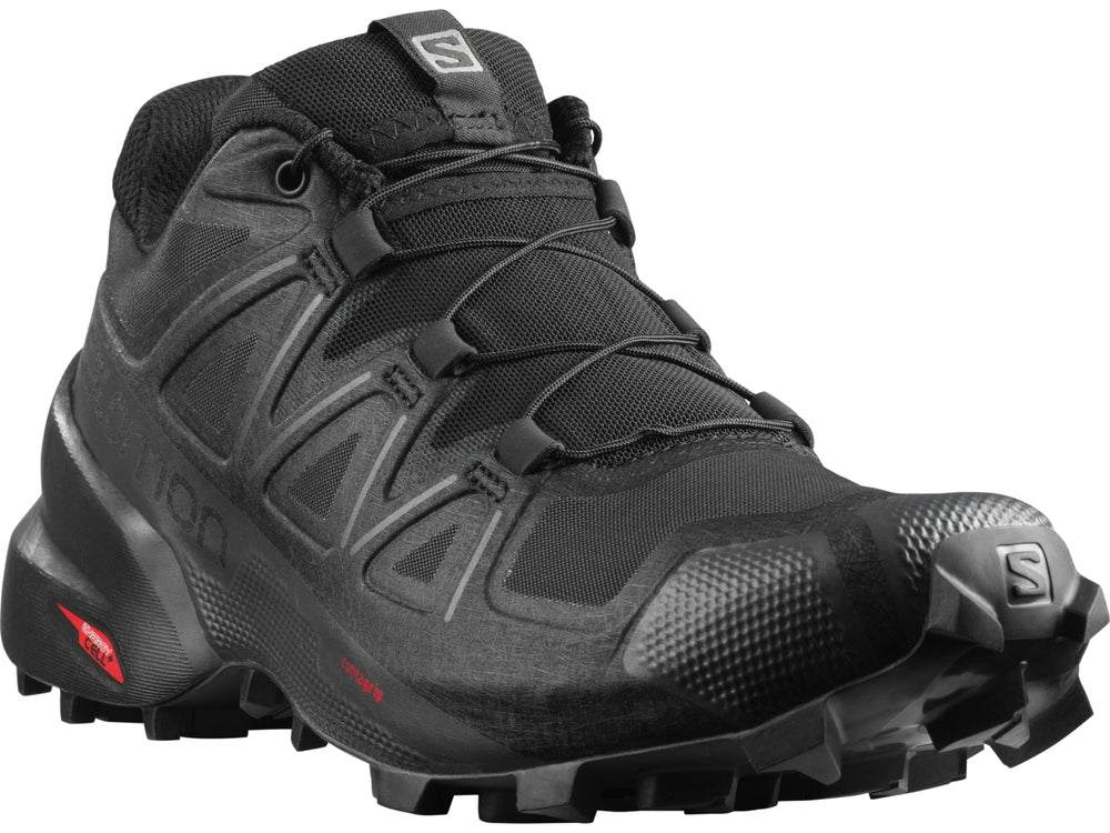 Tenis deportivo Salomon Speedcross 5 color negro con suela de agarre profundo para trail running.