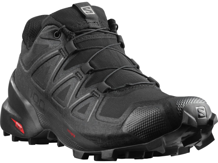 Tenis deportivo Salomon Speedcross 5 color negro con suela de agarre profundo para trail running.