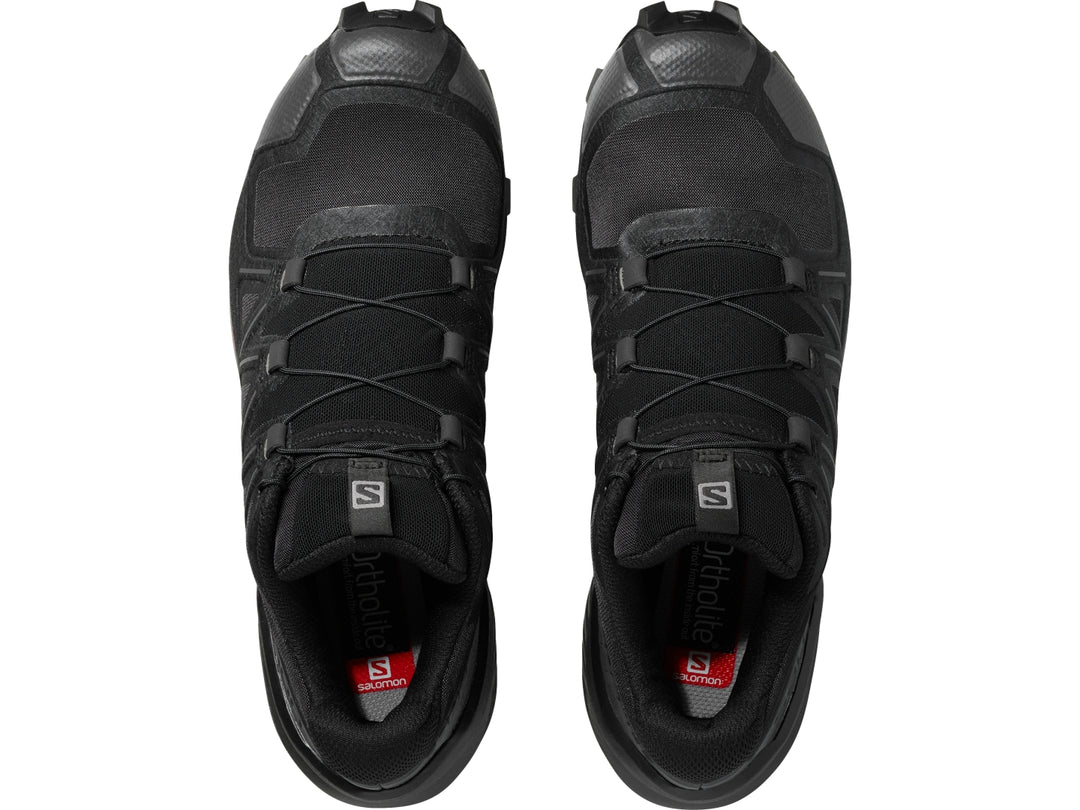Tenis deportivo Salomon Speedcross 5 color negro con suela de agarre profundo para trail running.