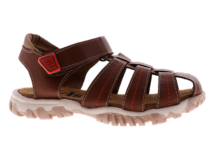 Sandalias para niño color cognac con correas y suela blanca