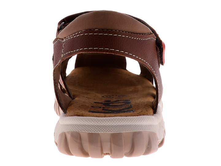 Sandalias para niño color cognac con correas y suela blanca