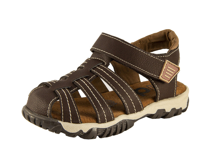 Sandalias para niño Confratelli color chocolate con suela beige y marrón.