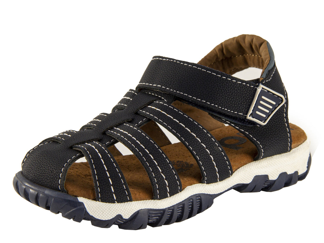 Sandalias para niño Confratelli color marino con suela blanca y correa de velcro.