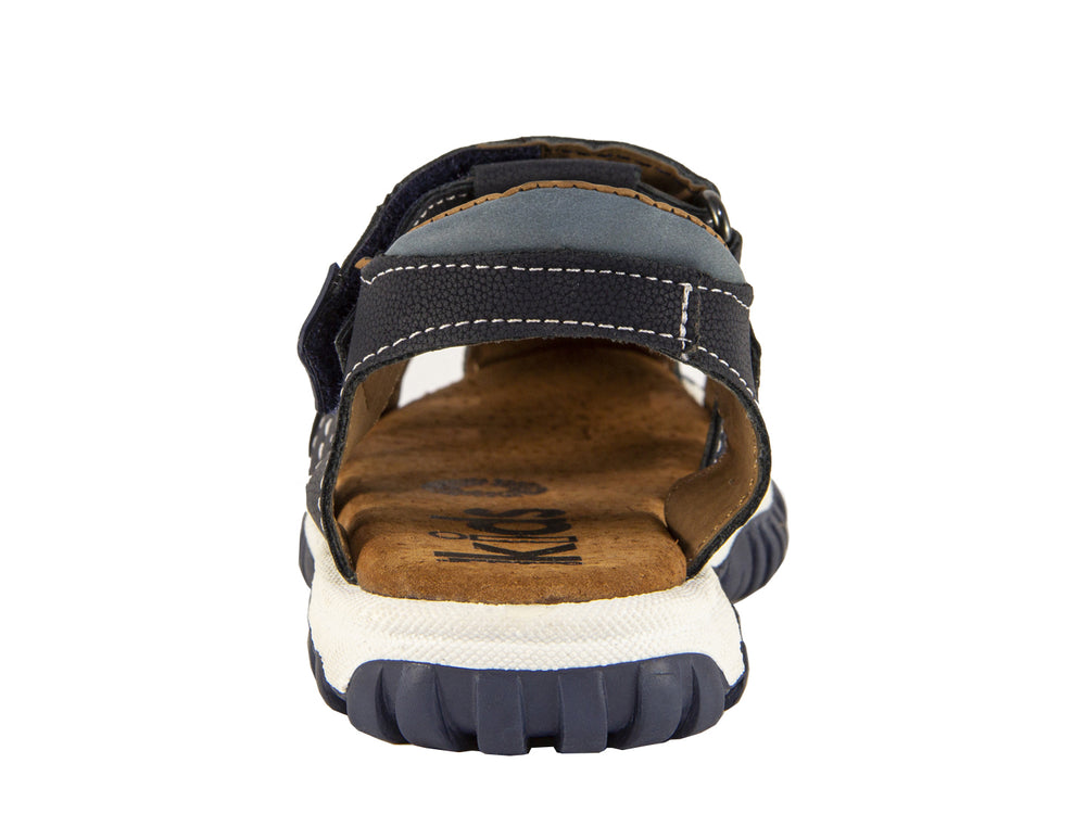 Sandalias para niño Confratelli color marino con suela blanca y correa de velcro.