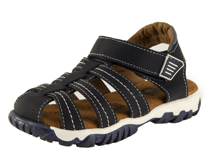 Sandalias para niño Confratelli color marino con suela blanca y correas ajustables de velcro.