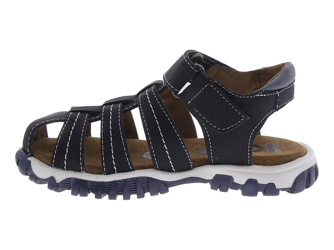 Sandalias para niño Confratelli color marino con suela blanca y correas ajustables de velcro.