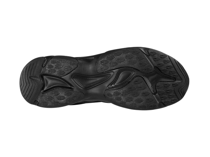 Tenis K-Swiss Quicker para hombre en color negro monocromo con suela gruesa y detalles en malla.
