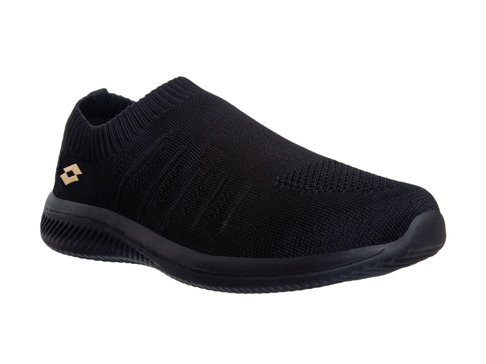 Tenis deportivos Lotto color negro, estilo slip-on sin cordones con suela texturizada.