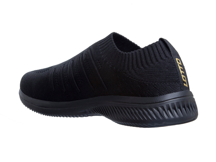 Tenis deportivos Lotto color negro, estilo slip-on sin cordones con suela texturizada.