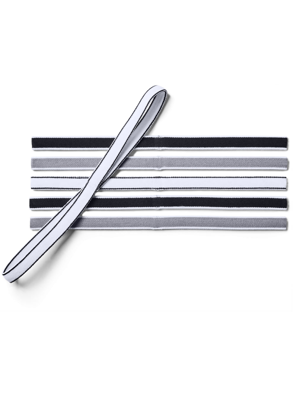 Set de 6 bandas para la cabeza Under Armour en colores negro, gris y blanco.