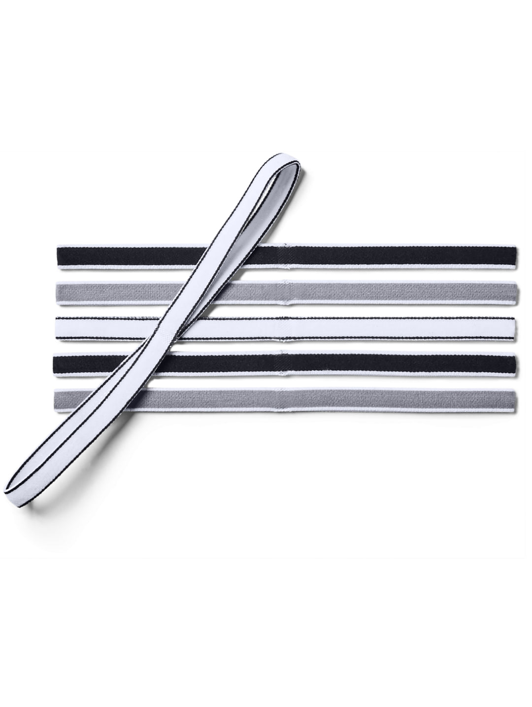 Set de 6 bandas para la cabeza Under Armour en colores negro, gris y blanco.