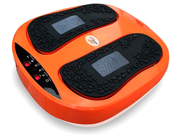 Ejercitador pasivo Powerlegs color naranja con pedales negros y panel de control digital.