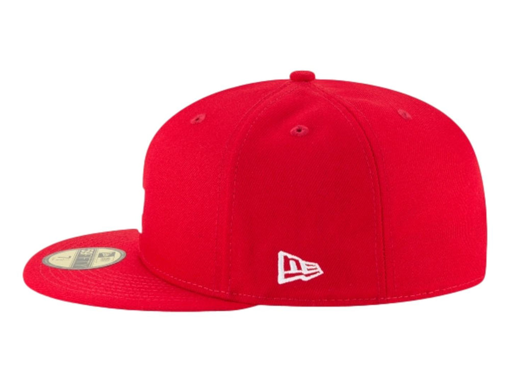 Gorra de béisbol New Era color rojo con logotipo de Los Angeles Dodgers en blanco.