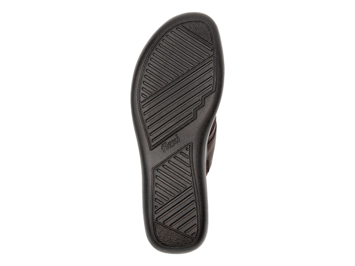 Sandalias Flexi color café para mujer con plantilla beige y detalle lateral de malla.