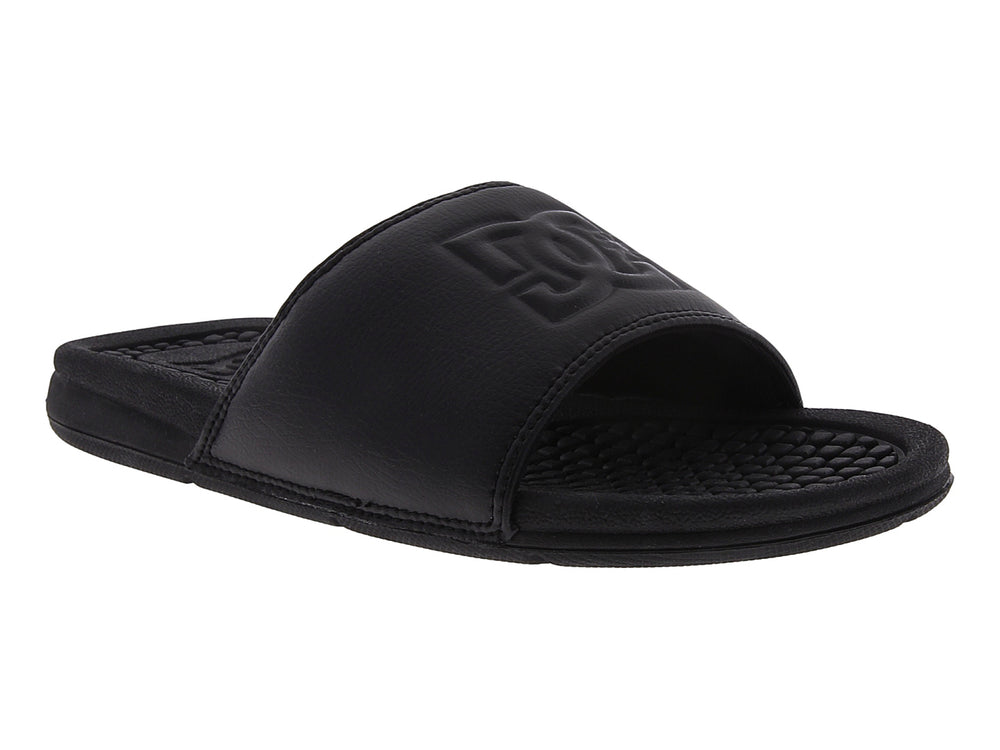 Sandalias tipo slide color negro de la marca DC Shoes con suela texturizada.